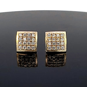 10K Solid Yellow Gold Cluster Cz Square Earrings for Girls womens
