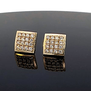 10K Solid Yellow Gold Cluster Cz Square Earrings for Girls womens