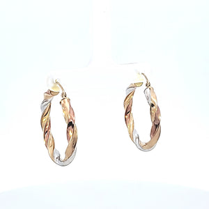 10K Solid Tri Color Gold Hoop Earrings for Girls womens