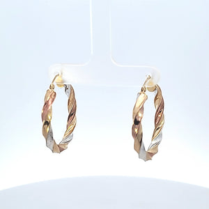 10K Solid Tri Color Gold Hoop Earrings for Girls womens