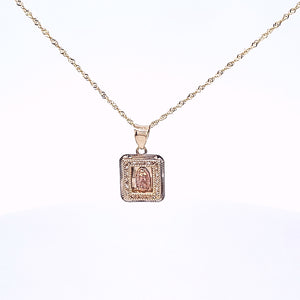 10K Solid Yellow Gold Mother Mary Cz Pendant Charm with Singapore Chain