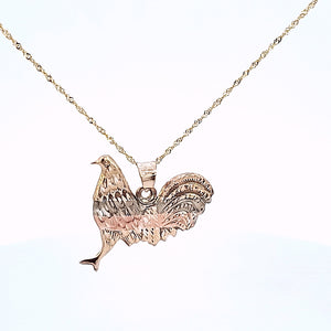 10K Solid Yellow Gold Hen Pendant Charm with Singapore Chain