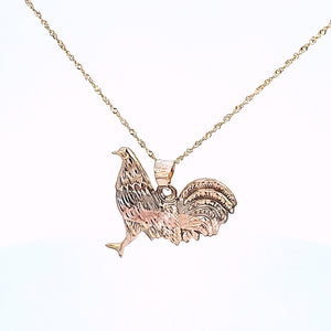 10K Solid Yellow Gold Hen Pendant Charm with Singapore Chain