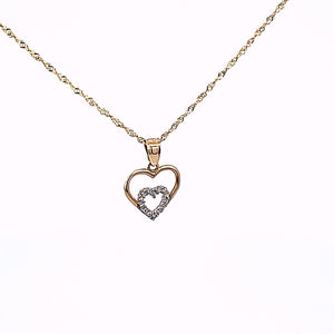 14K Solid Yellow Gold Cz Heart Pendant Charm with Singapore Chain