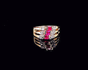 14K Solid Yellow Gold Cubic CZ Semanario Ring