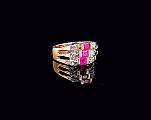 14K Solid Yellow Gold Cubic CZ Semanario Ring