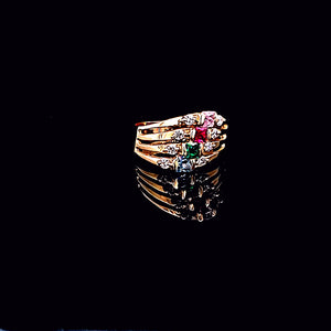 14K Solid Yellow Gold Step Cz Ring with Colors