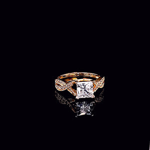 14K Solid Yellow Gold Square Solitaire Cz Ring