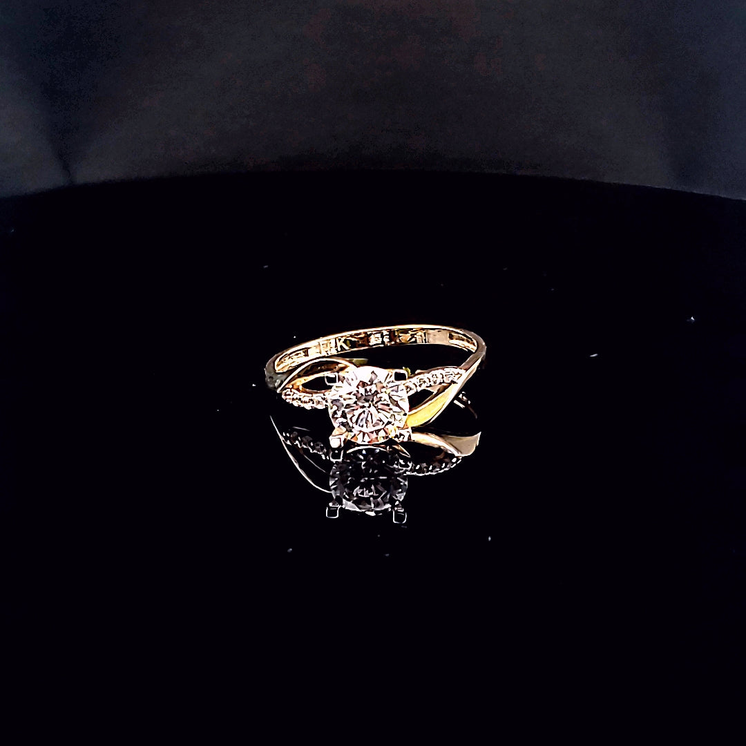 14K Solid Yellow Gold Square Solitaire Cz Ring For Ladies