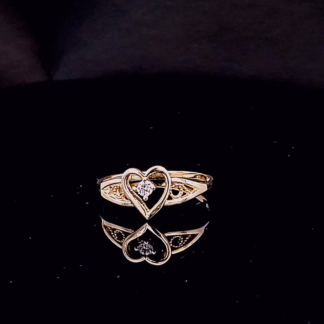 14K Solid Yellow Gold Heart Cz Ring for Ladies