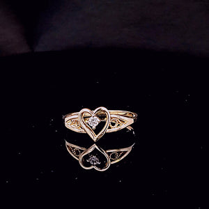 14K Solid Yellow Gold Heart Cz Ring for Ladies