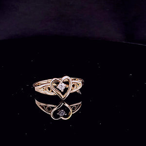 14K Solid Yellow Gold Heart Cz Ring for Ladies