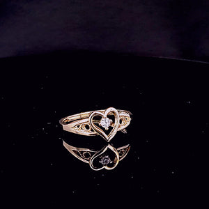 14K Solid Yellow Gold Heart Cz Ring for Ladies