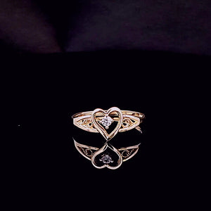 14K Solid Yellow Gold Heart Cz Ring for Ladies