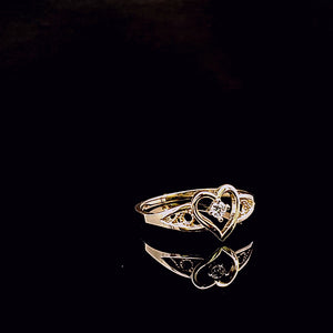 14K Solid Yellow Gold Heart Cz Ring for Ladies