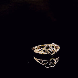 14K Solid Yellow Gold Heart Cz Ring