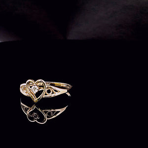 14K Solid Yellow Gold Heart Cz Ring for Ladies