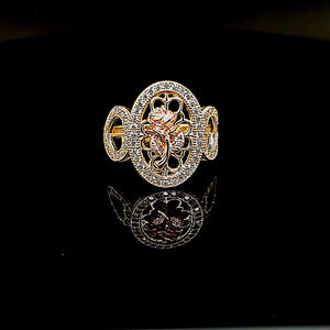 10K Solid Yellow & Rose Gold Cz Flower and Heart Ring For Women