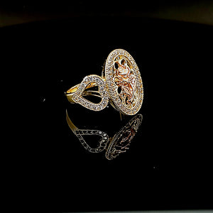 10K Solid Yellow & Rose Gold Cz Flower and Heart Ring For Women