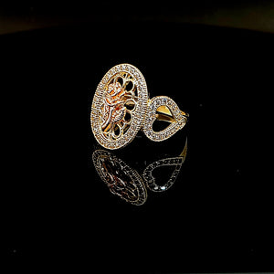 10K Solid Yellow & Rose Gold Cz Flower and Heart Ring For Women