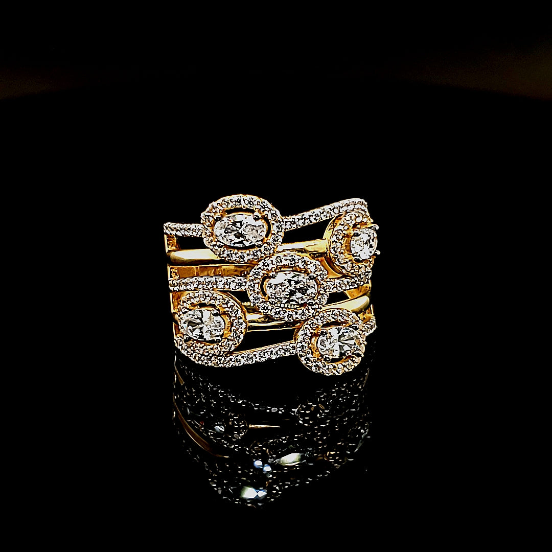 10K Solid Yellow Gold Cz Braided Ring For Women