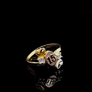 10K Solid Tri Color Yellow, Rose and White Gold 15 Cz Ring For Women