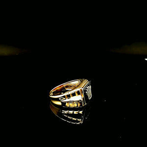 10K Solid Yellow Gold Cz Onyx Ring For Women