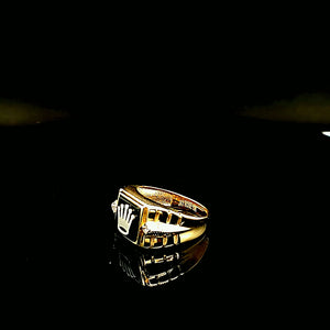 10K Solid Yellow Gold Cz Onyx Ring For Women