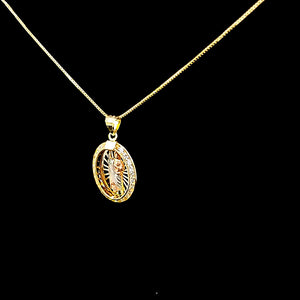 10K Solid Yellow Gold Saint Jude CZ Charm with Box Chain