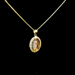 10K Solid Yellow Gold Saint Jude CZ Charm with Box Chain