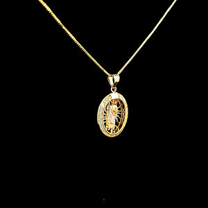 10K Solid Real Yellow Gold Cz Saint Jude Pendant Charm with Box Chain