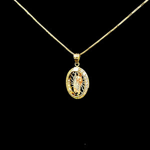 10K Solid Real Yellow Gold Cz Saint Jude Pendant Charm with Box Chain