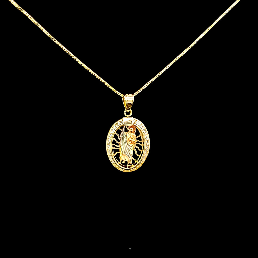 10K Solid Real Yellow Gold Cz Saint Jude Pendant Charm with Box