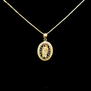 10K Solid Real Yellow Gold Cz Saint Jude Pendant Charm with Box Chain