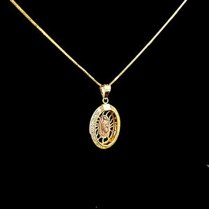10K Solid Real Yellow Gold Cz Mother Mary Pendant Charm with Box Chain