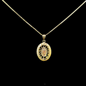 10K Solid Real Yellow Gold Cz Mother Mary Pendant Charm with Box Chain