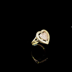 10K Solid Two Tone Rose & Yellow Gold Heart Cz Ring For Women