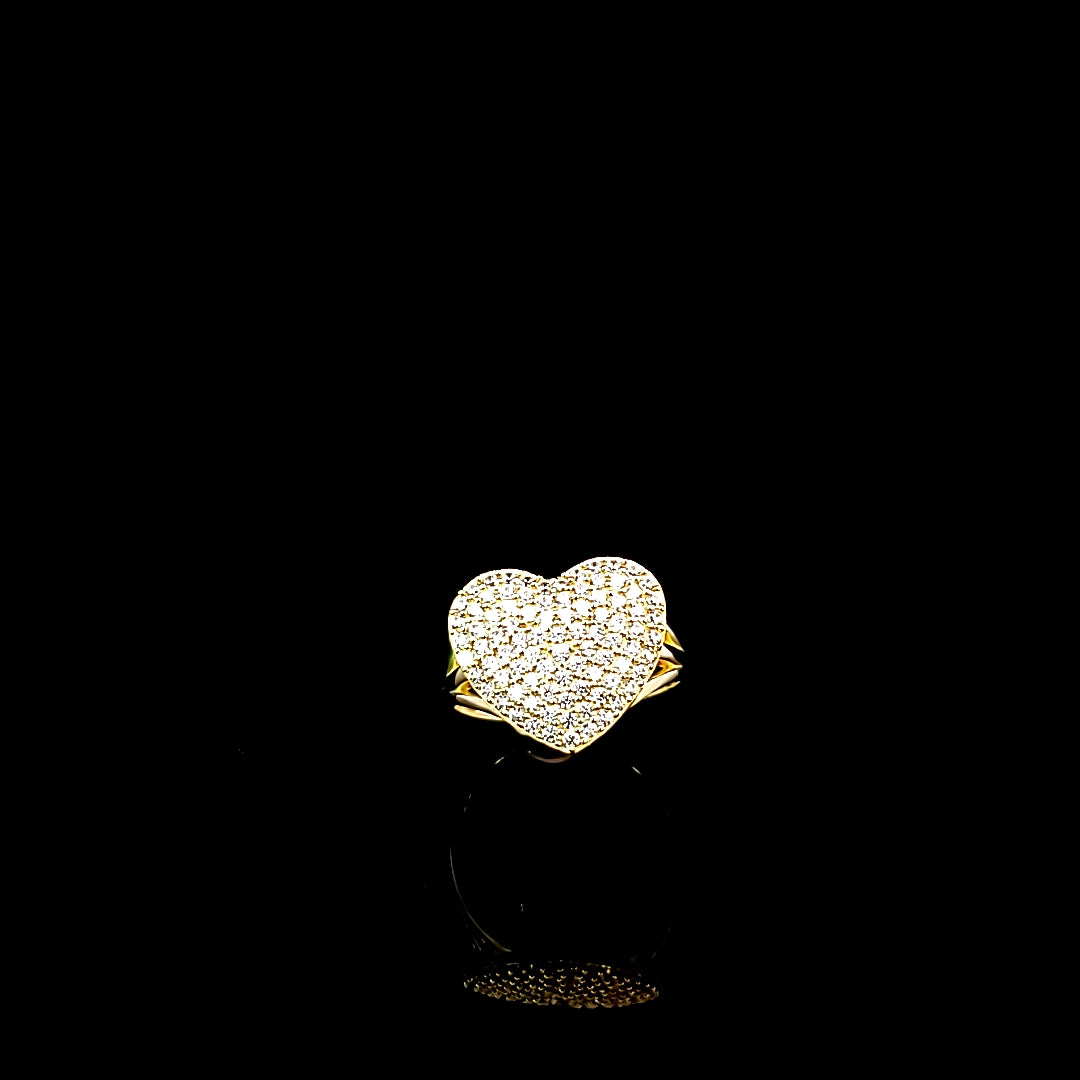 10K Solid Yellow Gold Cz Heart Ring For Women