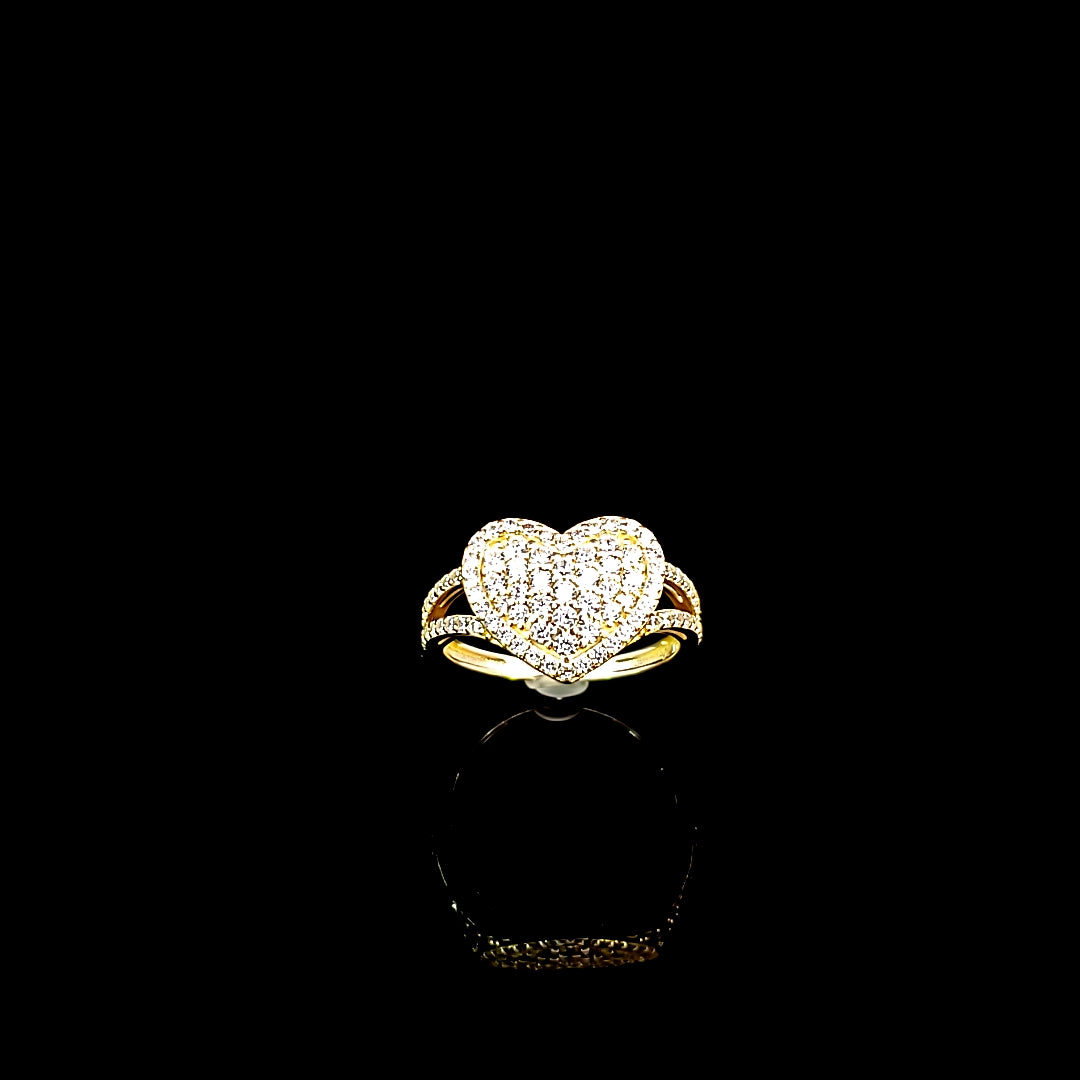 10K Solid Yellow Gold Cz Heart Ring For Women