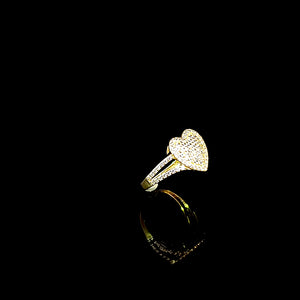 10K Solid Yellow Gold Cz Heart Ring For Women