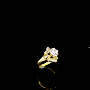 Real 10K Solid Yellow Gold Solitaire Flower Ring