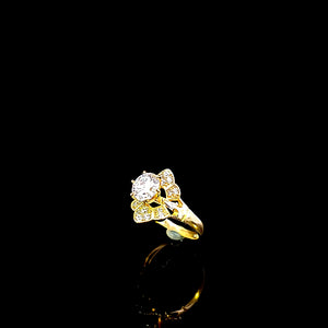Real 10K Solid Yellow Gold Solitaire Flower Ring