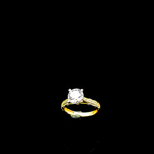 10K Solid Yellow Gold Solitaire Cz Ring For Women