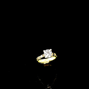 10K Solid Yellow Gold Solitaire Cz Ring For Women