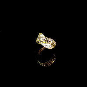 10K Solid Yellow Gold Round Snake CZ Ring For Women