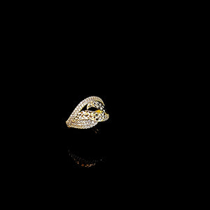 10K Solid Yellow Gold Round Snake CZ Ring For Women
