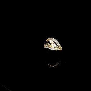 10K Solid Yellow Gold Round Snake CZ Ring For Women