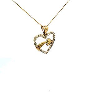 10K Solid Yellow Gold Cz Heart Love Pendant Charm with Box Chain