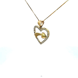 10K Solid Yellow Gold Cz Heart Love Pendant Charm with Box Chain
