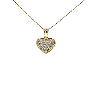 10K Solid Yellow Gold Cz Heart Pendant Charm with Box Chain